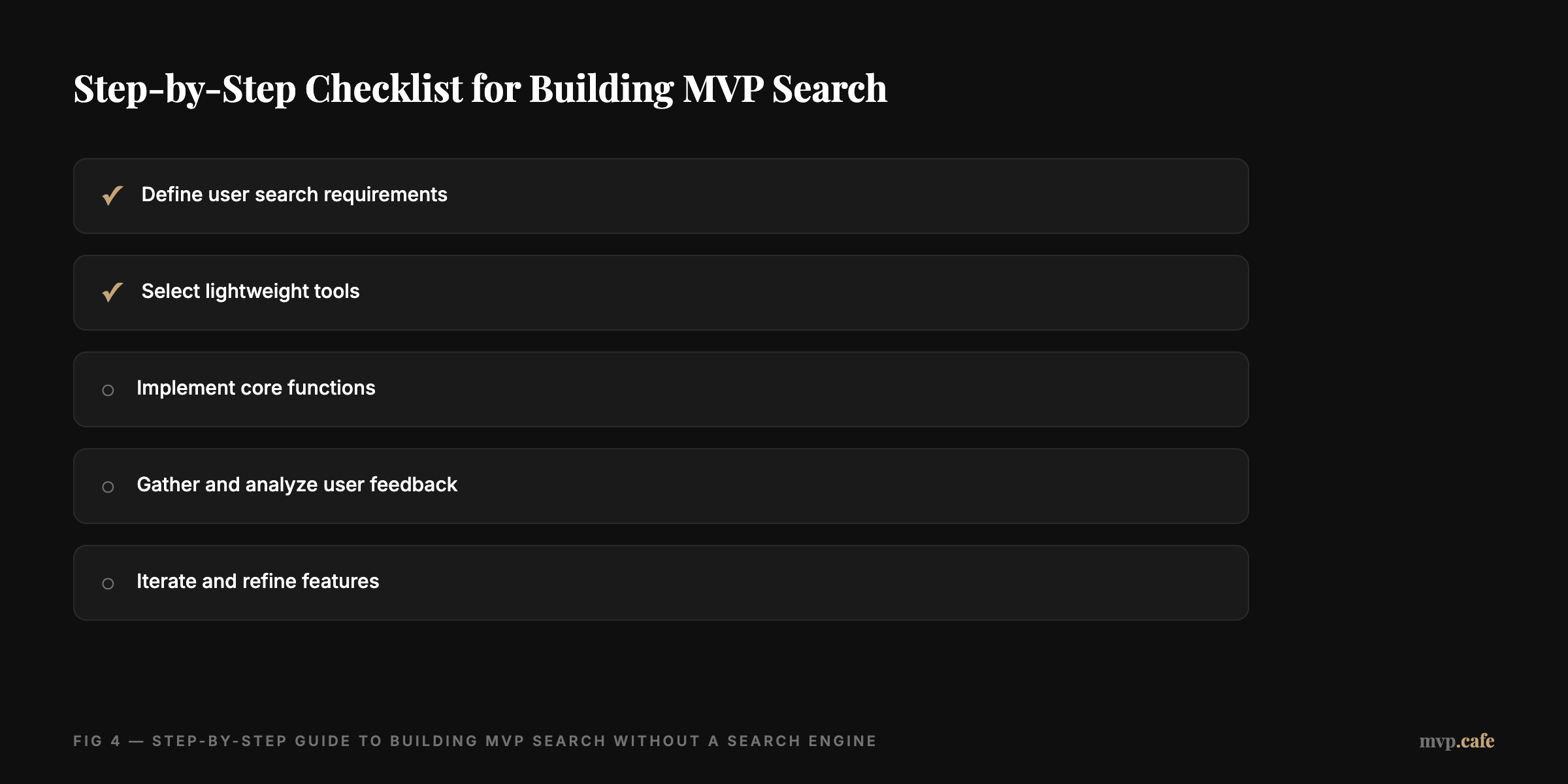 checklist — Step-by-step checklist for building MVP search.