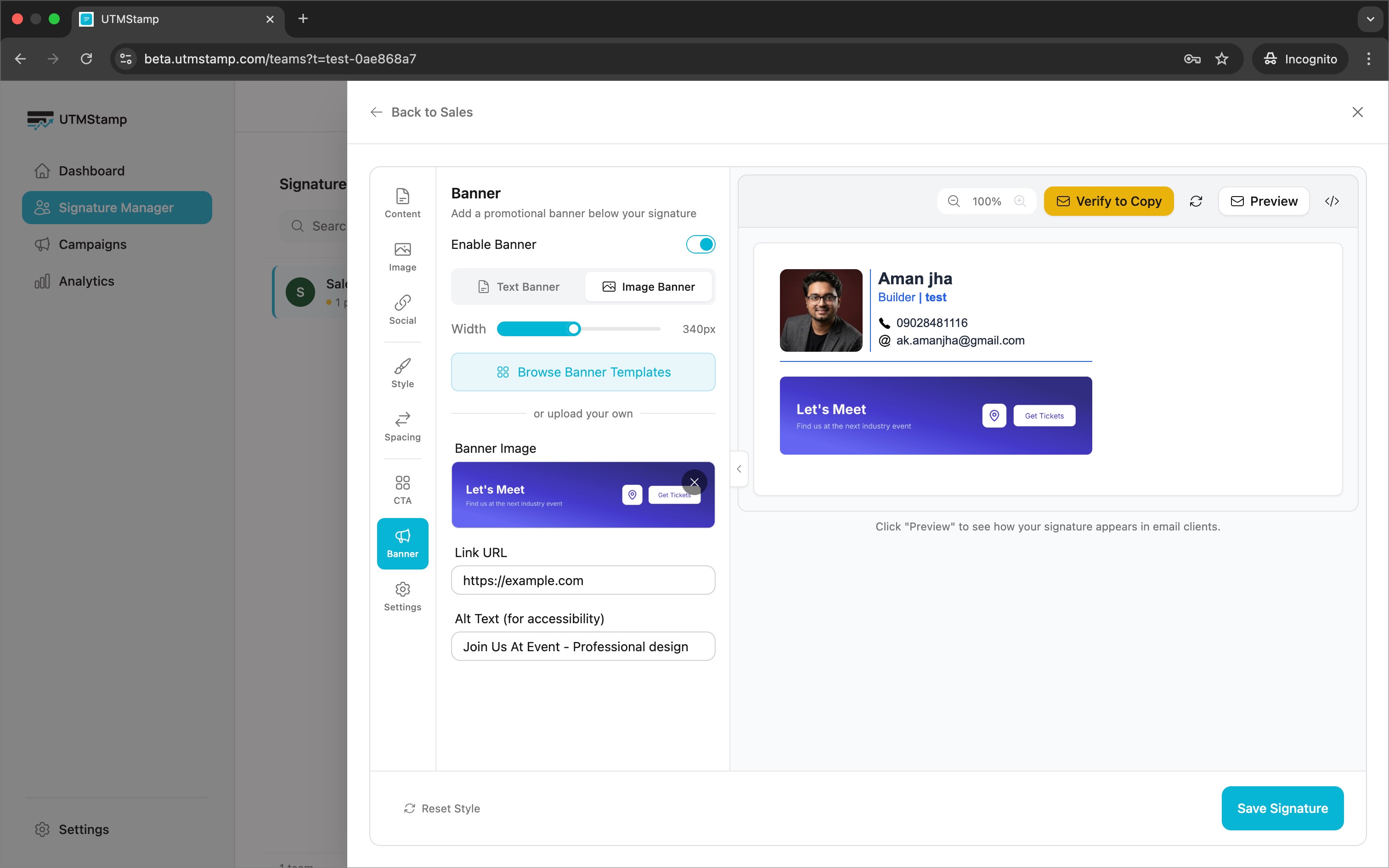 Banner campaign editor with templates